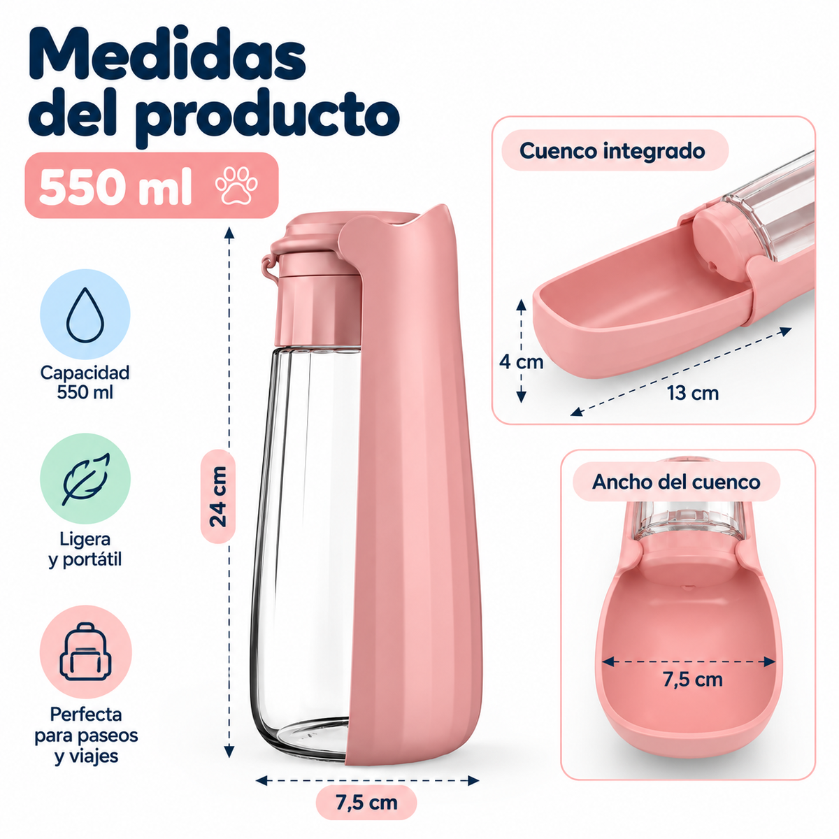 Botella Portátil para Perros 550 ml
