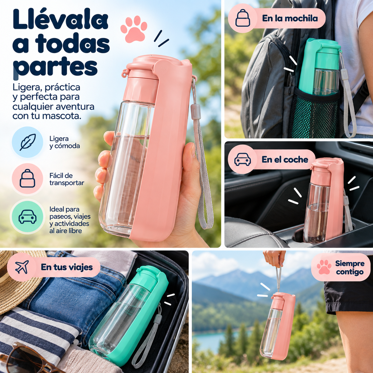 Botella Portátil para Perros 550 ml