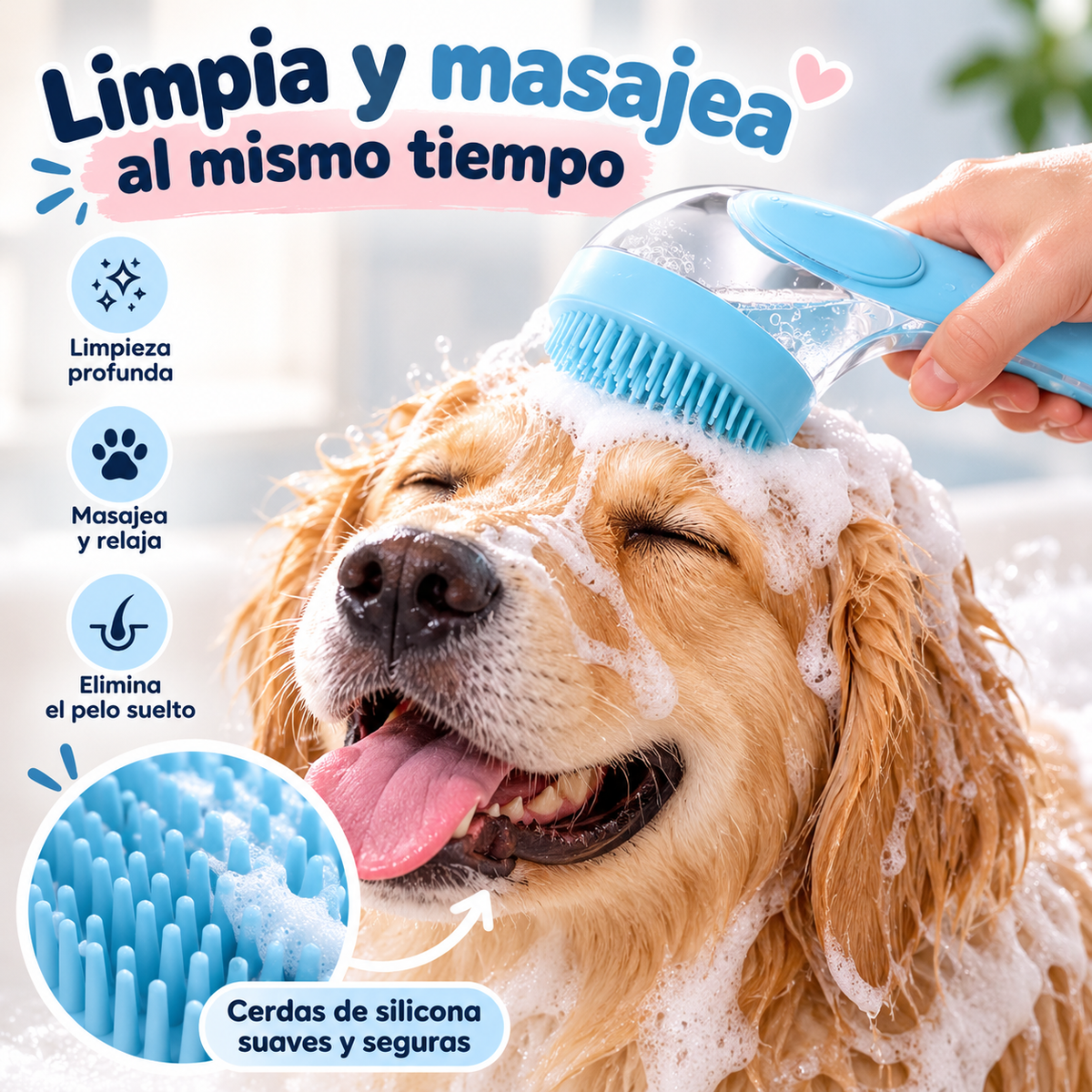 Cepillo de Baño de Silicona para Perros y Gatos