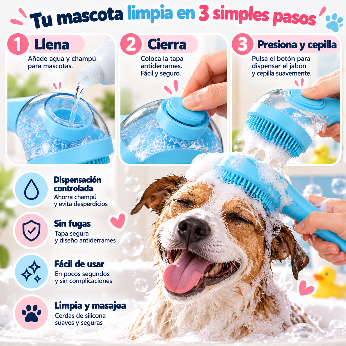 Cepillo de Baño de Silicona para Perros y Gatos