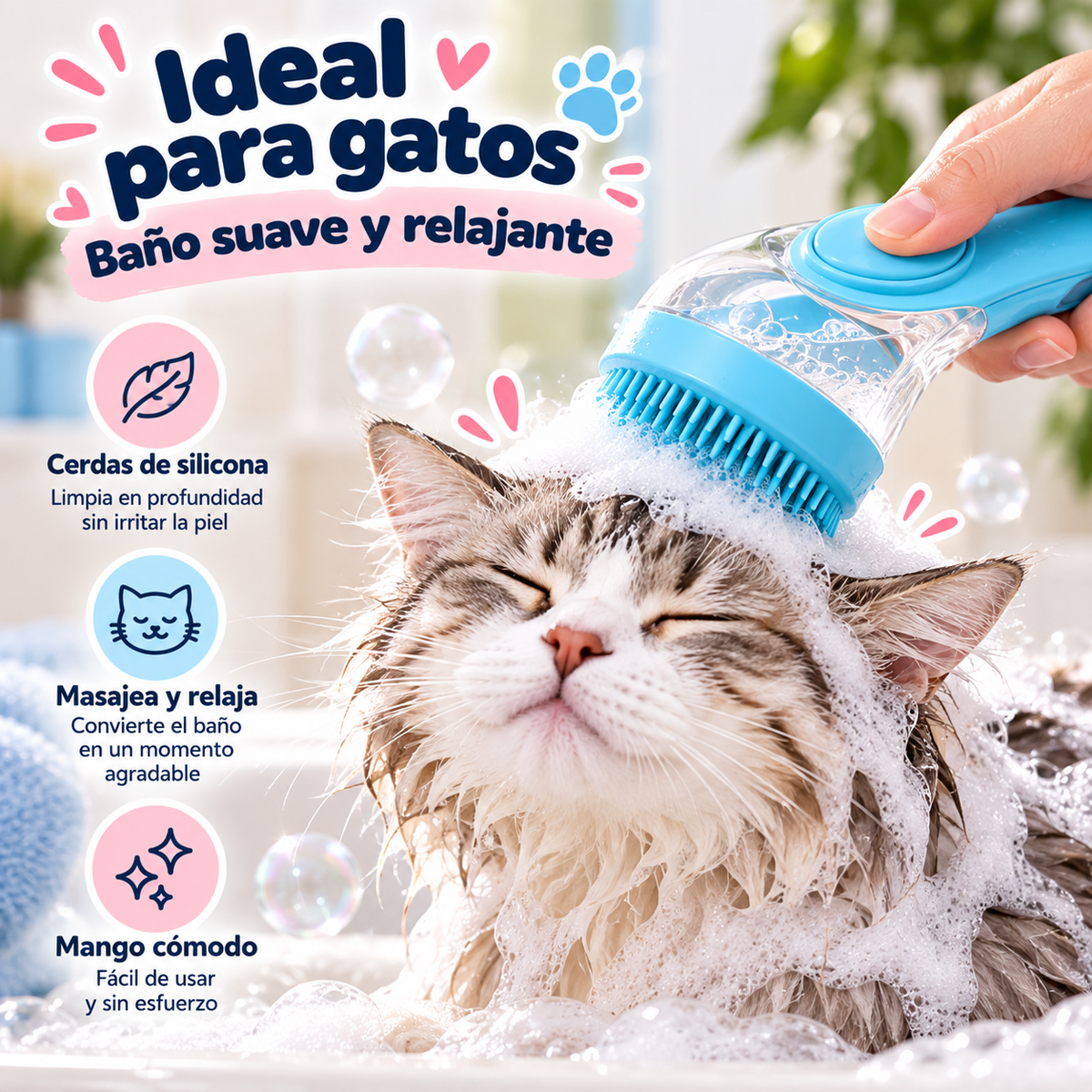 Cepillo de Baño de Silicona para Perros y Gatos