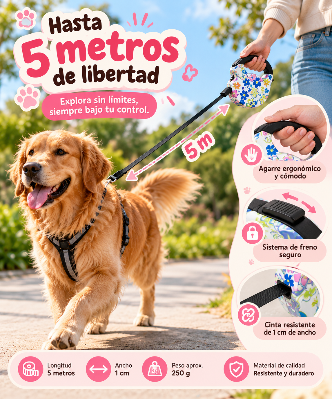 Correa Retráctil para Perros – 5 m